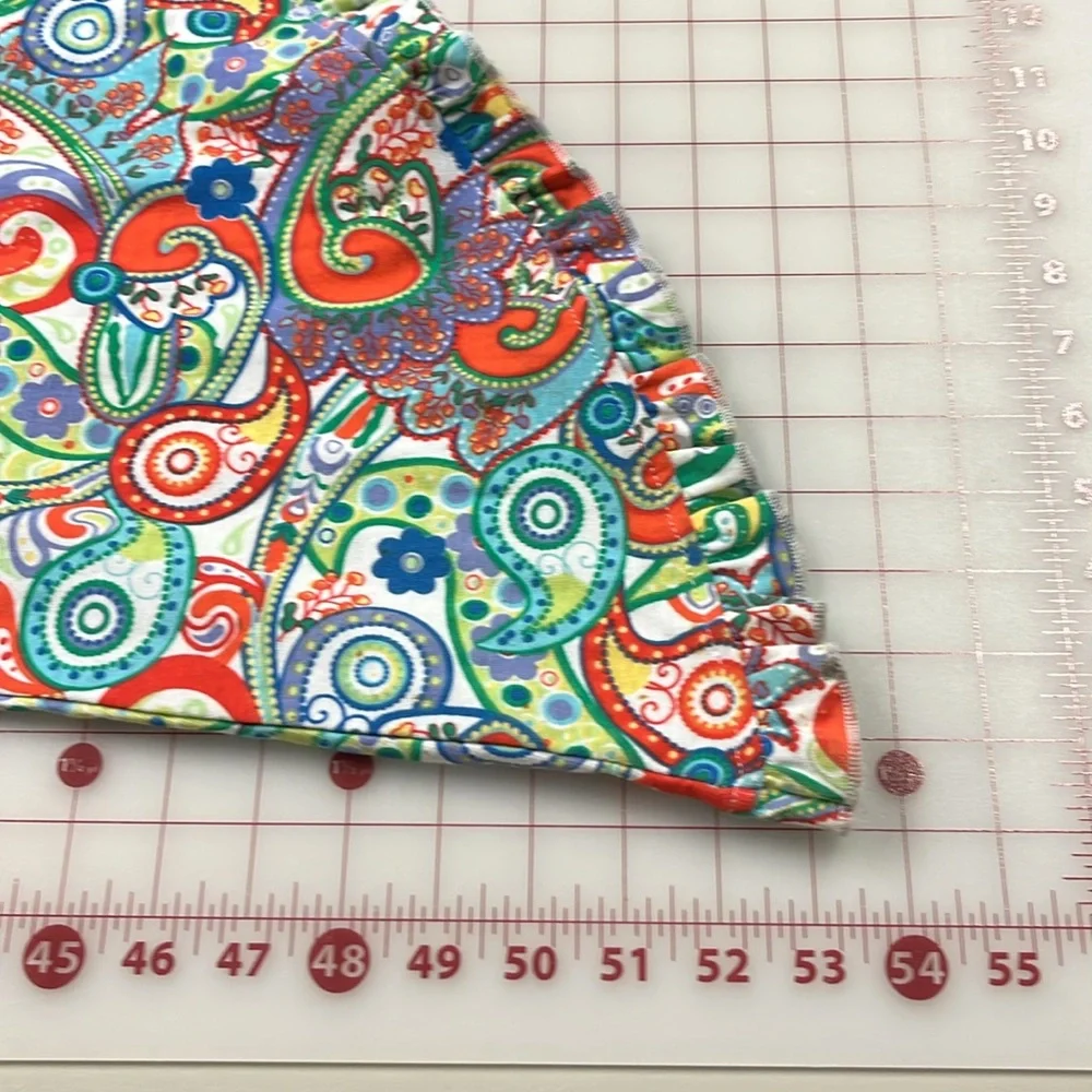 LULU-B Resort 100% Cotton Vibrant Paisley Asymmetric Ruffle Hem Beach Dress SZ S - Picture 14 of 14